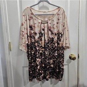 Women's Catherines Plus Size Beige Floral Short Sleeve Top Size 3X